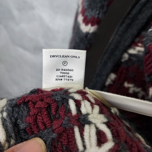 Ann Taylor Sweater Medium Gray Chianti White Snowflake Side Zip Wool Fair Isles - Picture 8 of 13